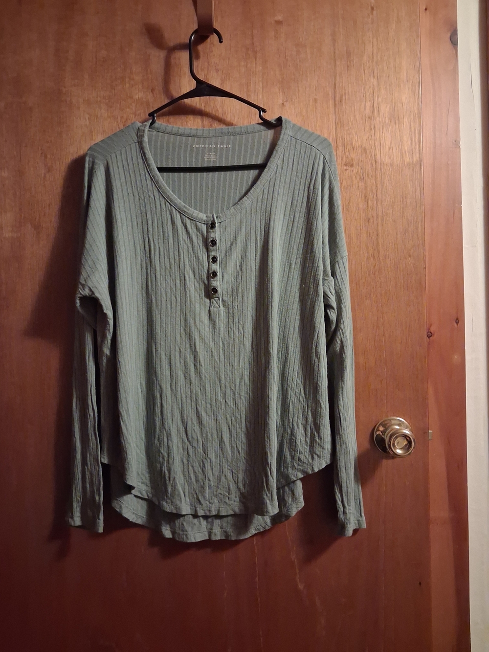 American Eagle Outfitters Sage Green Ribbed Henley Long Sleeve